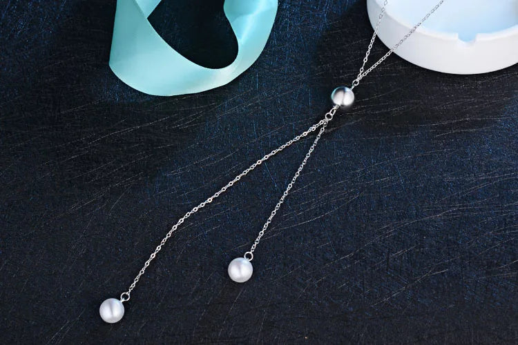 Fashion 925 Sterling Plata Charm Long Sweater Chain Necklacer For Women Pearl Rhinestone Choker Jewelry Accessories Gift