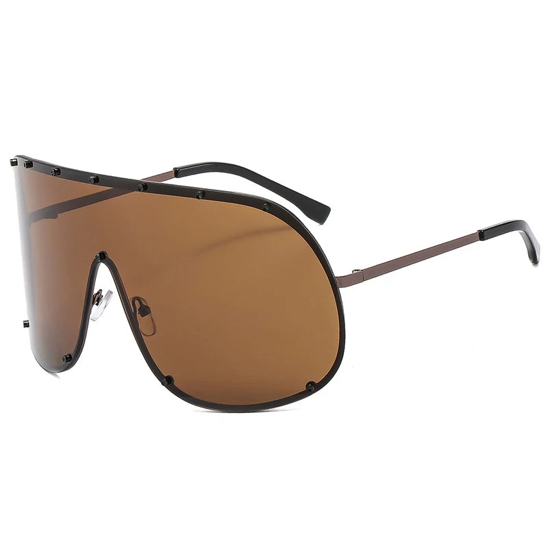 Oversized Metal Rimless Integrated Windproof Sunglasses For Women 2025 Trends Y2k Luxury Brand Design Sun Glasses Unisex UV400