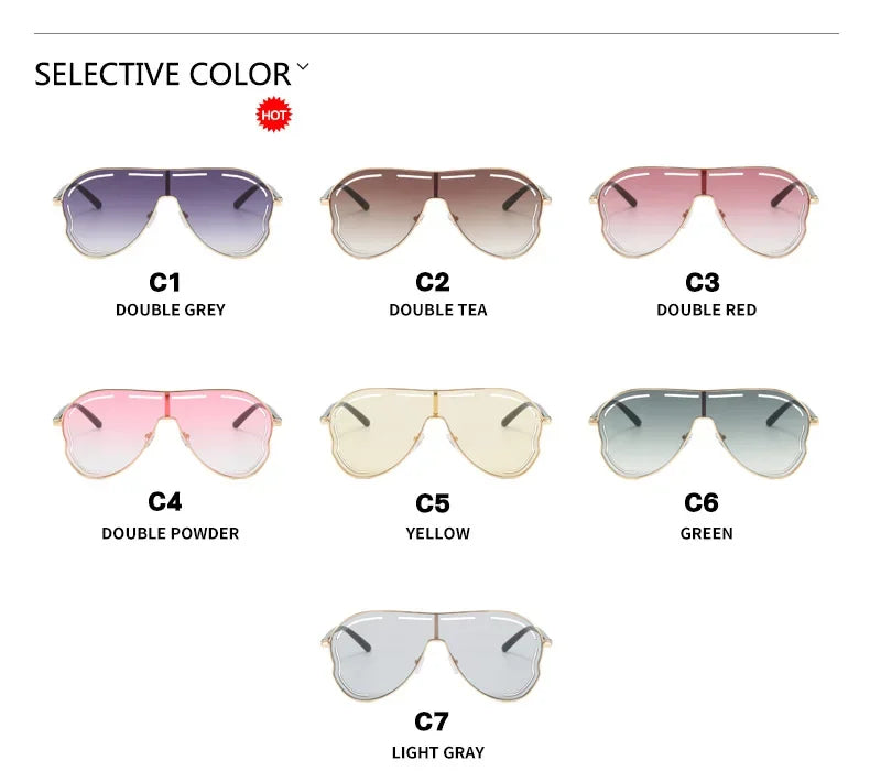 Oversized Shield One-Piece Punk Sunglasses 2025 Luxury Square Sun Glasses for Women Personality Metal Big Frame Eyewear UV400