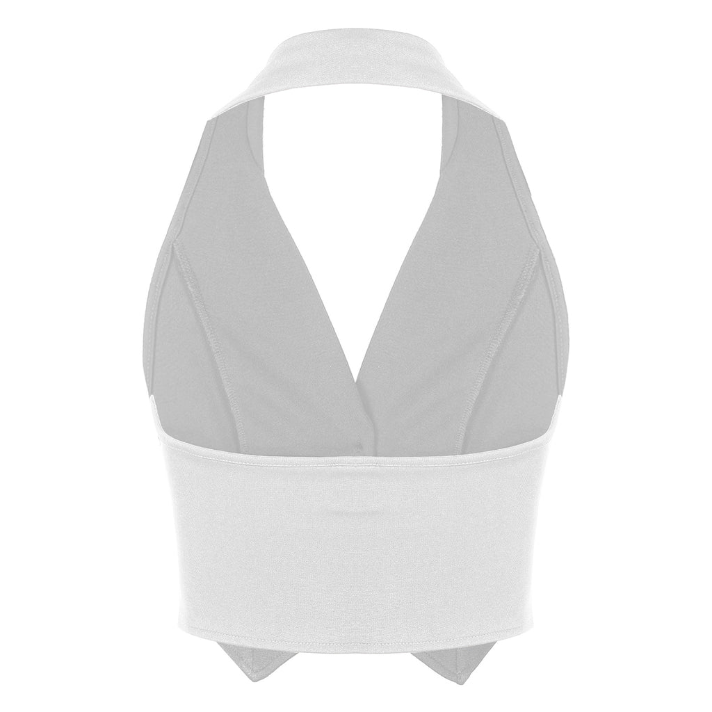 Womens Fashion Vest Shirts Separate Waistcoat Crop Tops Lapel Halter Backless Button Down Pointed Hem Vest for Party Formal Wear