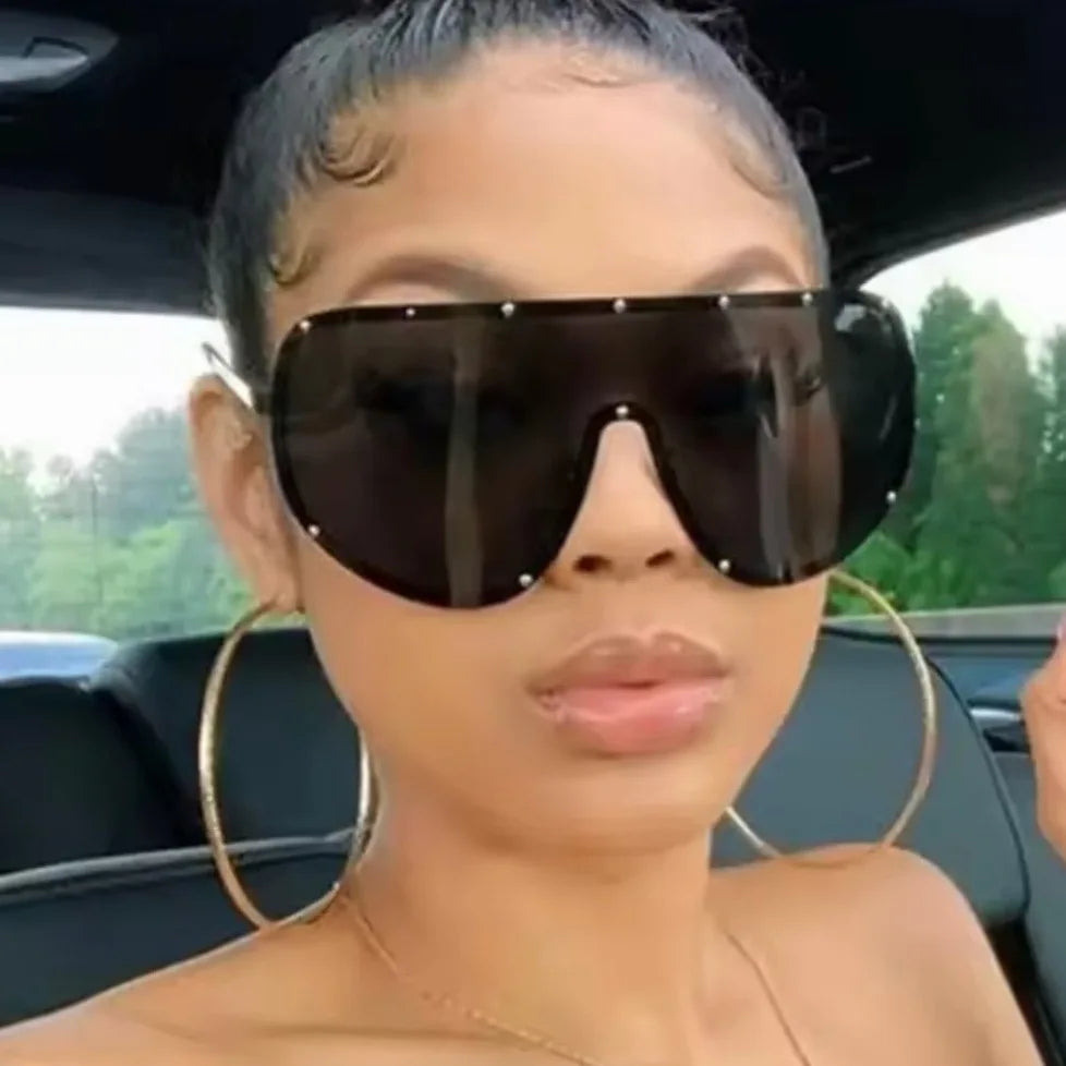 Oversized Metal Rimless Integrated Windproof Sunglasses For Women 2025 Trends Y2k Luxury Brand Design Sun Glasses Unisex UV400