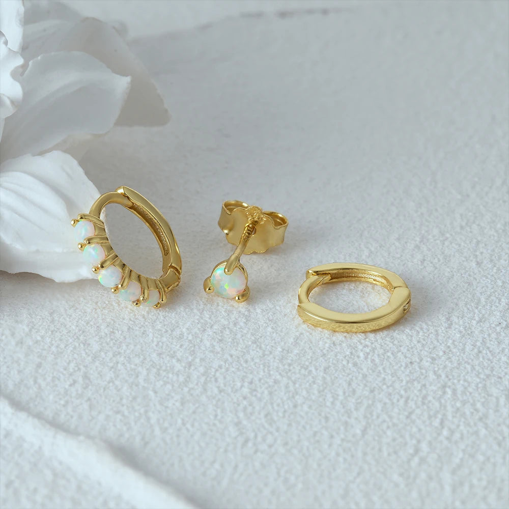 CANNER Fashion Style 3 Pc Earrings For Women Opal 925 Silver Suitable For Engagement Thanksgiving Day Halloween Christmas Fall