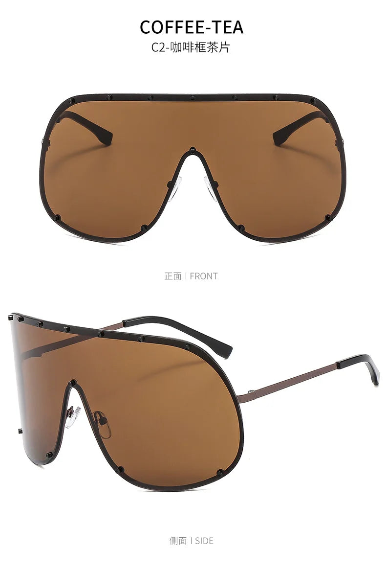 Oversized Metal Rimless Integrated Windproof Sunglasses For Women 2025 Trends Y2k Luxury Brand Design Sun Glasses Unisex UV400