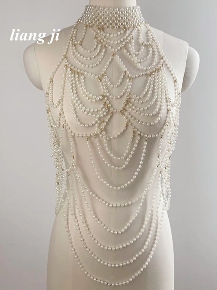 Sexy Accessories Women Bikini Pearl Chest chain Body Chain Jewelry Totally Hand-made Bra Fringed For Beach Nightclub Waist Chain