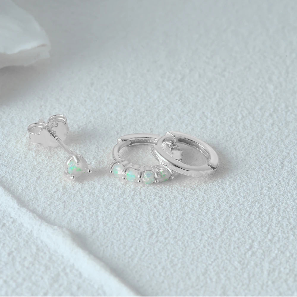 CANNER Fashion Style 3 Pc Earrings For Women Opal 925 Silver Suitable For Engagement Thanksgiving Day Halloween Christmas Fall