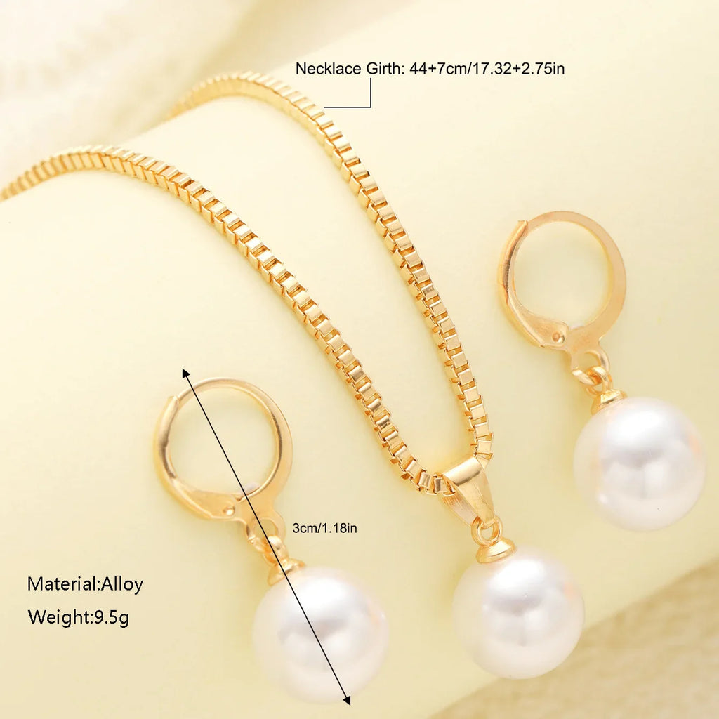 Pearl Jewelry Set For Women Dangle Earrings Pendant Necklace Simple Dainty Daily Wear Outfit  Party Accessories