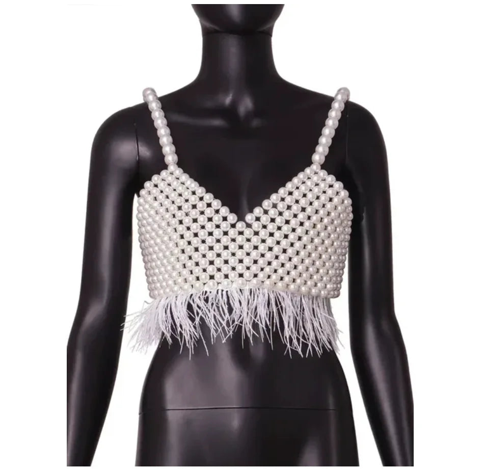 Sexy Accessories Women Bikini Pearl Chest chain Body Chain Jewelry Totally Hand-made Bra Fringed For Beach Nightclub Waist Chain