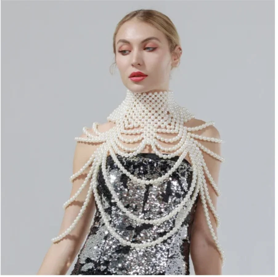 Sexy Accessories Women Bikini Pearl Chest chain Body Chain Jewelry Totally Hand-made Bra Fringed For Beach Nightclub Waist Chain