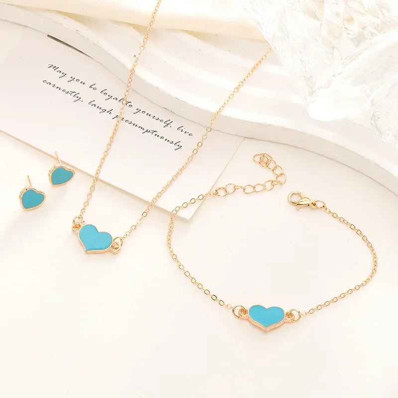 5 Piece Set Women Heart Jewelry High End Fashion Creativity Suitable Gift Giving Necklaces Bracelets Rings Earrings Set
