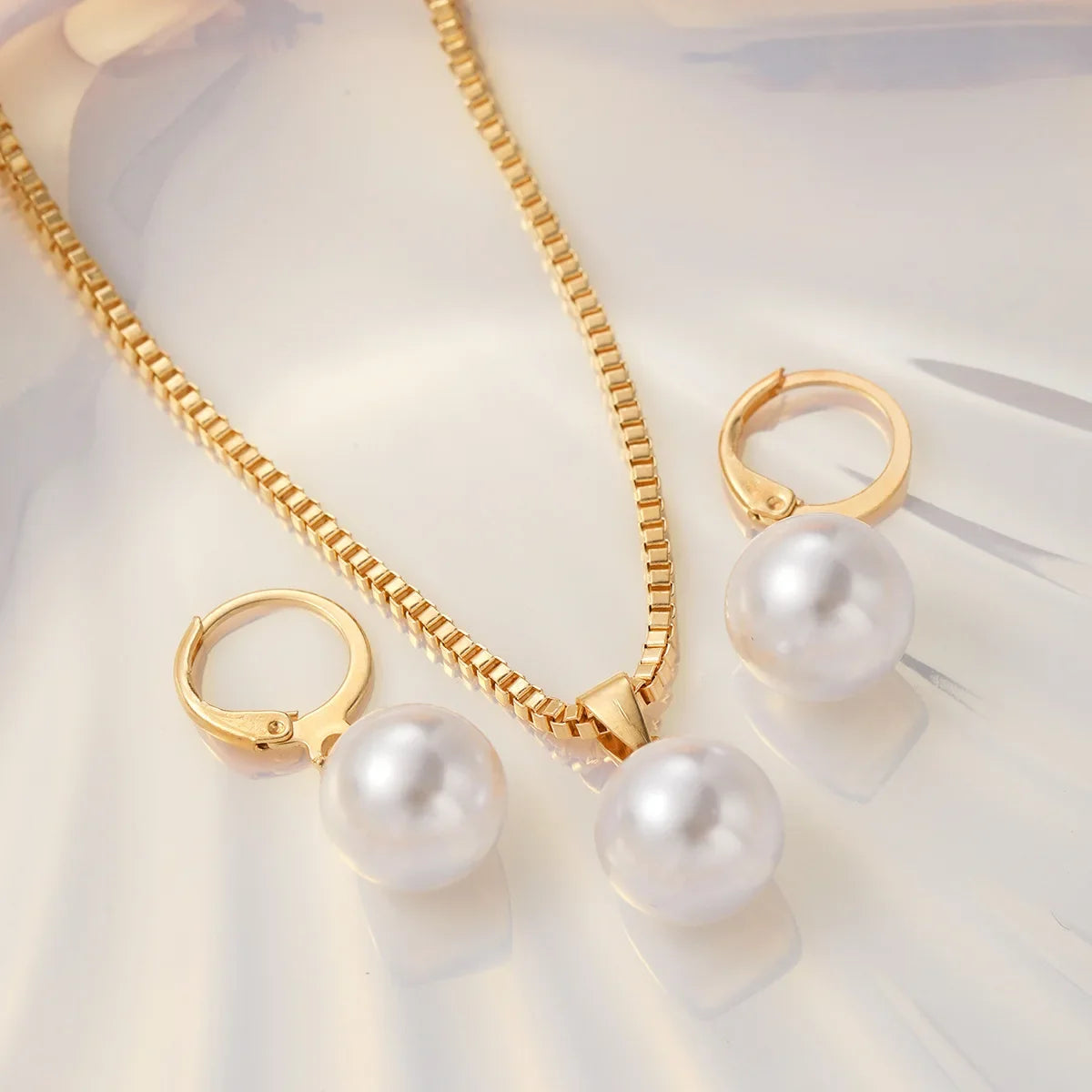 Pearl Jewelry Set For Women Dangle Earrings Pendant Necklace Simple Dainty Daily Wear Outfit  Party Accessories