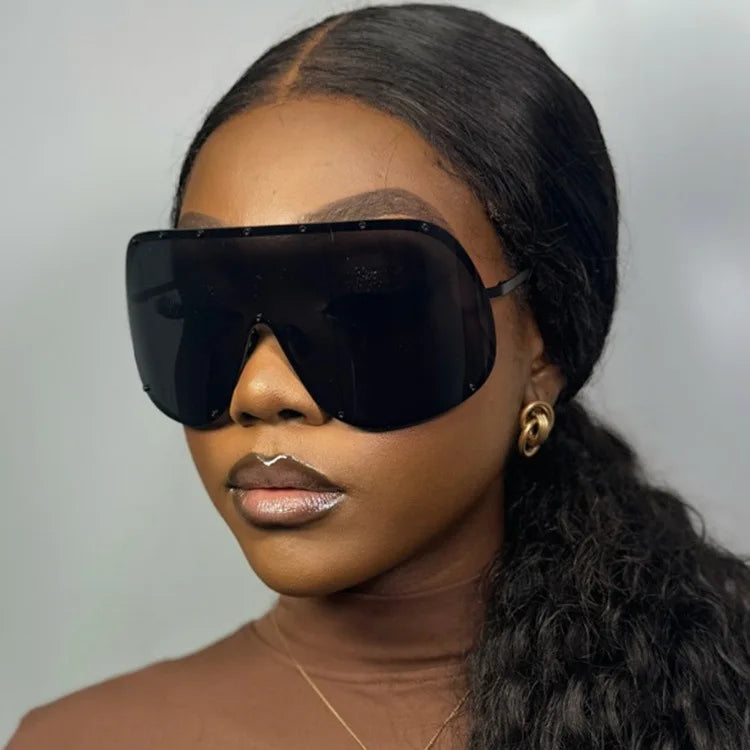 Oversized Metal Rimless Integrated Windproof Sunglasses For Women 2025 Trends Y2k Luxury Brand Design Sun Glasses Unisex UV400