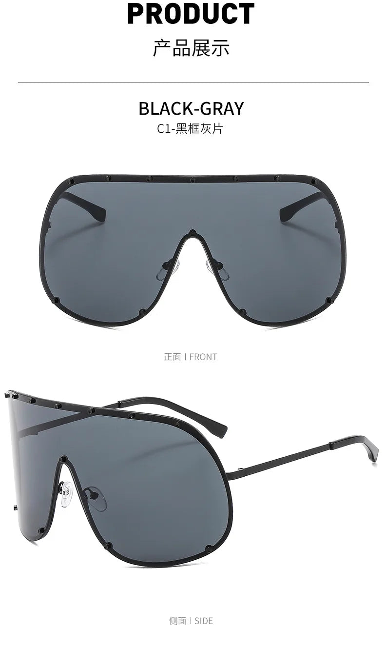 Oversized Metal Rimless Integrated Windproof Sunglasses For Women 2025 Trends Y2k Luxury Brand Design Sun Glasses Unisex UV400