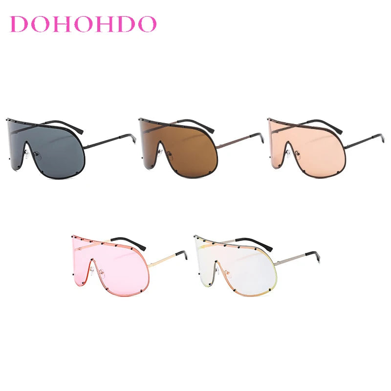 Oversized Metal Rimless Integrated Windproof Sunglasses For Women 2025 Trends Y2k Luxury Brand Design Sun Glasses Unisex UV400