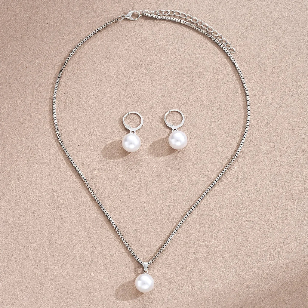 Pearl Jewelry Set For Women Dangle Earrings Pendant Necklace Simple Dainty Daily Wear Outfit  Party Accessories