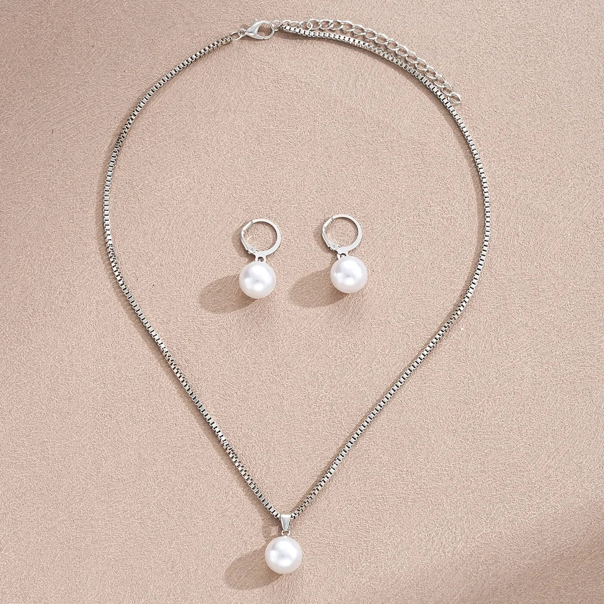 Pearl Jewelry Set For Women Dangle Earrings Pendant Necklace Simple Dainty Daily Wear Outfit  Party Accessories