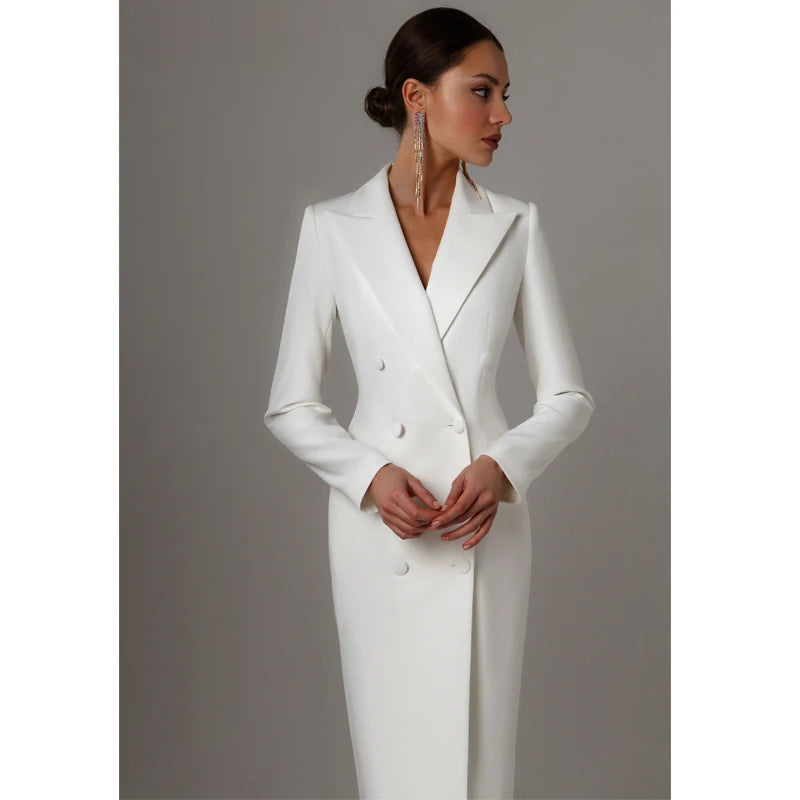 Women's Suit Long Blazer Double Breasted Jacket White Tuxedo Party Point Lapel Clothes спортивный костюм женск