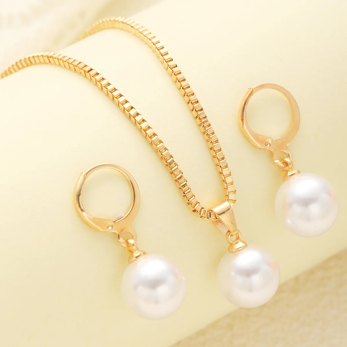 Pearl Jewelry Set For Women Dangle Earrings Pendant Necklace Simple Dainty Daily Wear Outfit  Party Accessories