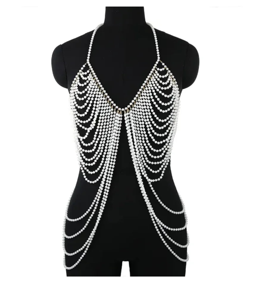 Sexy Accessories Women Bikini Pearl Chest chain Body Chain Jewelry Totally Hand-made Bra Fringed For Beach Nightclub Waist Chain