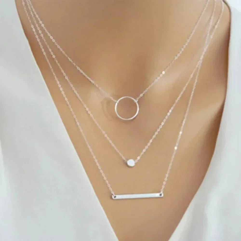 New Fashion Jewelry Gifts Women New Multilayer Metal Round Chokers Necklaces Geometric Circles Statement Accessories 2025