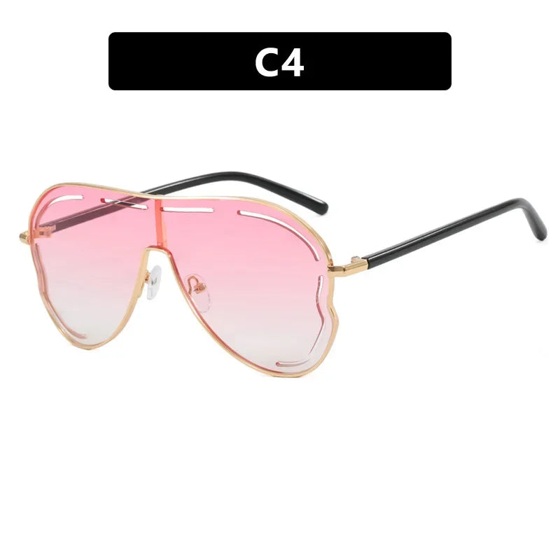 Oversized Shield One-Piece Punk Sunglasses 2025 Luxury Square Sun Glasses for Women Personality Metal Big Frame Eyewear UV400