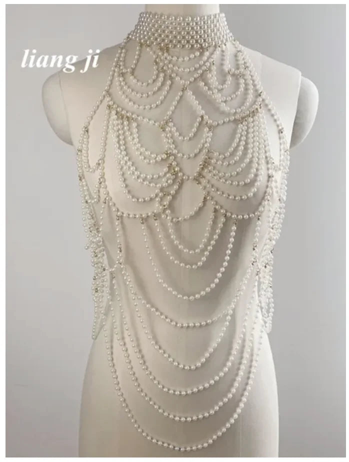 Sexy Accessories Women Bikini Pearl Chest chain Body Chain Jewelry Totally Hand-made Bra Fringed For Beach Nightclub Waist Chain