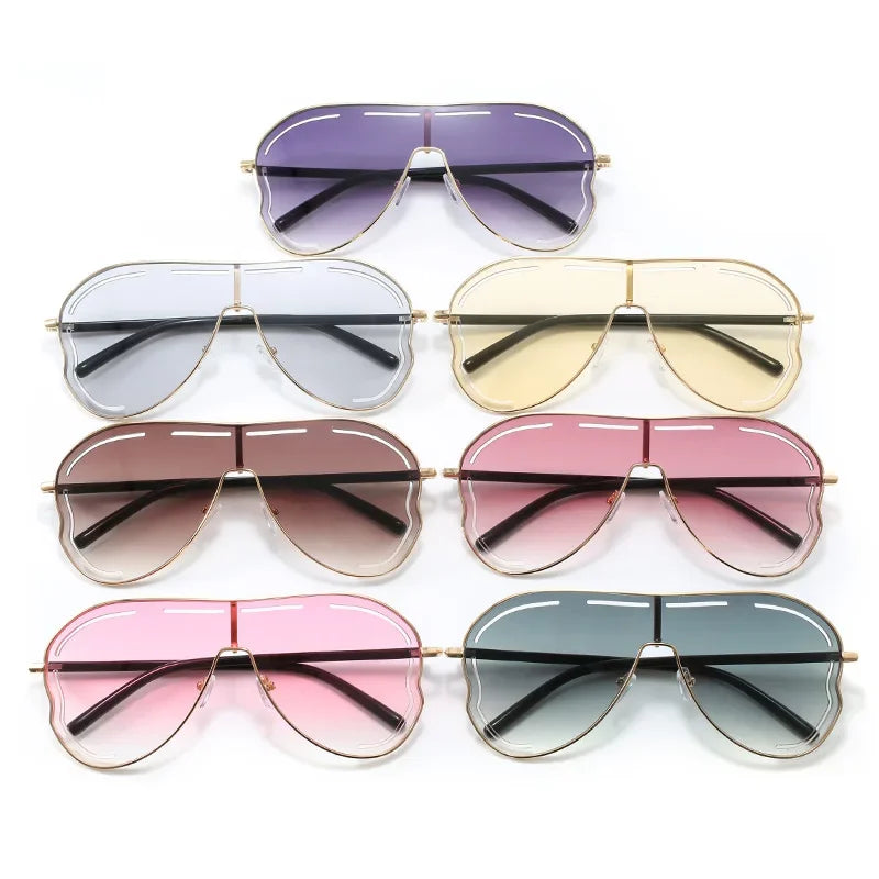 Oversized Shield One-Piece Punk Sunglasses 2025 Luxury Square Sun Glasses for Women Personality Metal Big Frame Eyewear UV400
