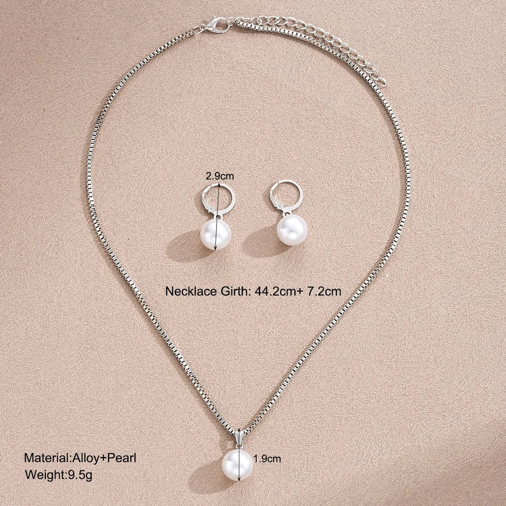 Pearl Jewelry Set For Women Dangle Earrings Pendant Necklace Simple Dainty Daily Wear Outfit  Party Accessories