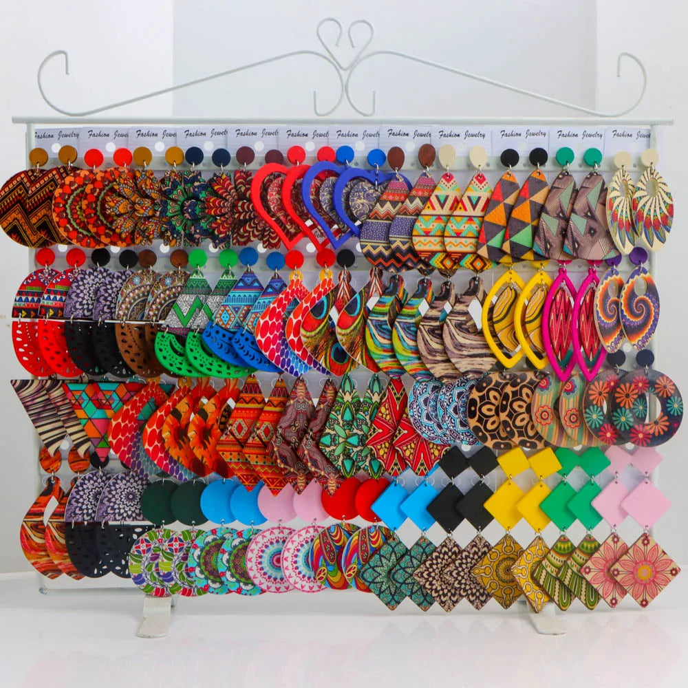 10Pairs/Lot Vintage Fashion Color Printed Wooden Chic Pendant Earrings With Random Styles For Daily Gift Giving Party