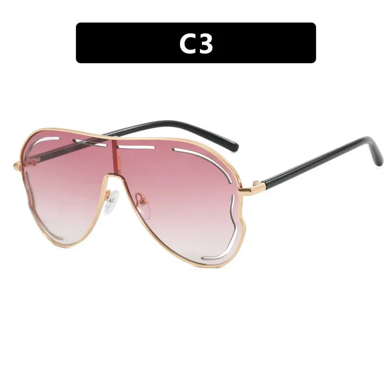 Oversized Shield One-Piece Punk Sunglasses 2025 Luxury Square Sun Glasses for Women Personality Metal Big Frame Eyewear UV400