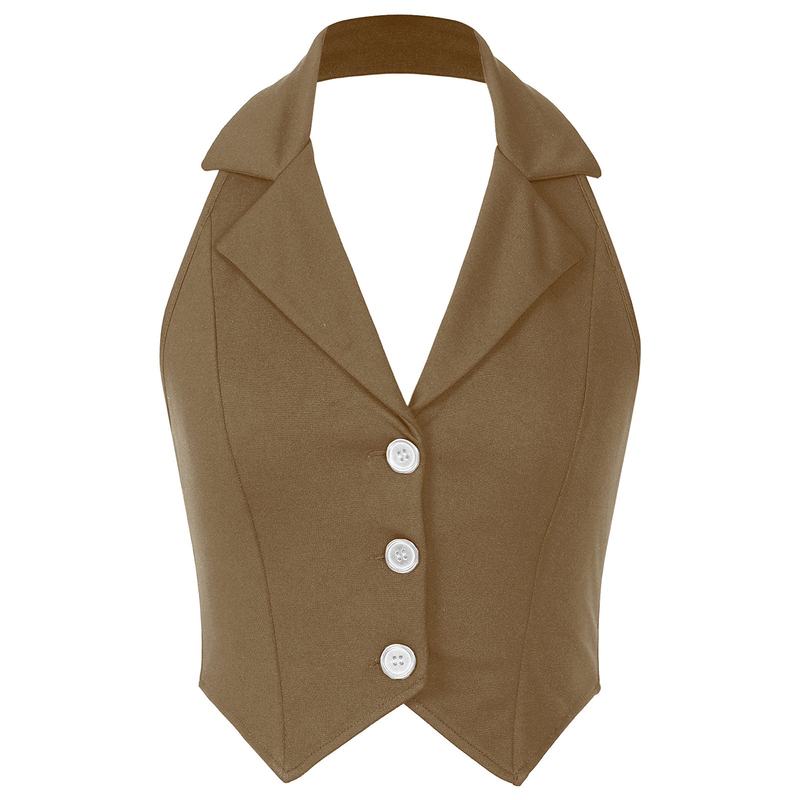Womens Fashion Vest Shirts Separate Waistcoat Crop Tops Lapel Halter Backless Button Down Pointed Hem Vest for Party Formal Wear