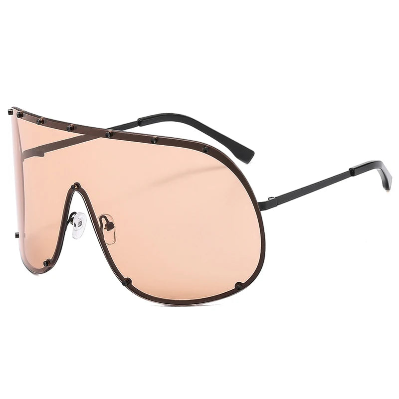 Oversized Metal Rimless Integrated Windproof Sunglasses For Women 2025 Trends Y2k Luxury Brand Design Sun Glasses Unisex UV400