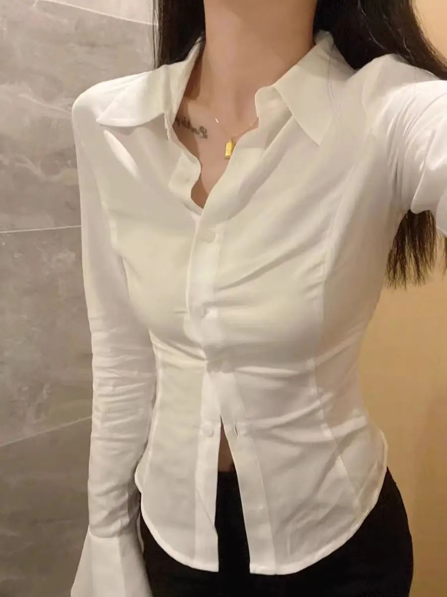 Chic White Shirt for Women 2025 Spring New Flattering Flared Sleeves Waist-Cinching Tie French Style Elegant Ladies Clothes Sexy