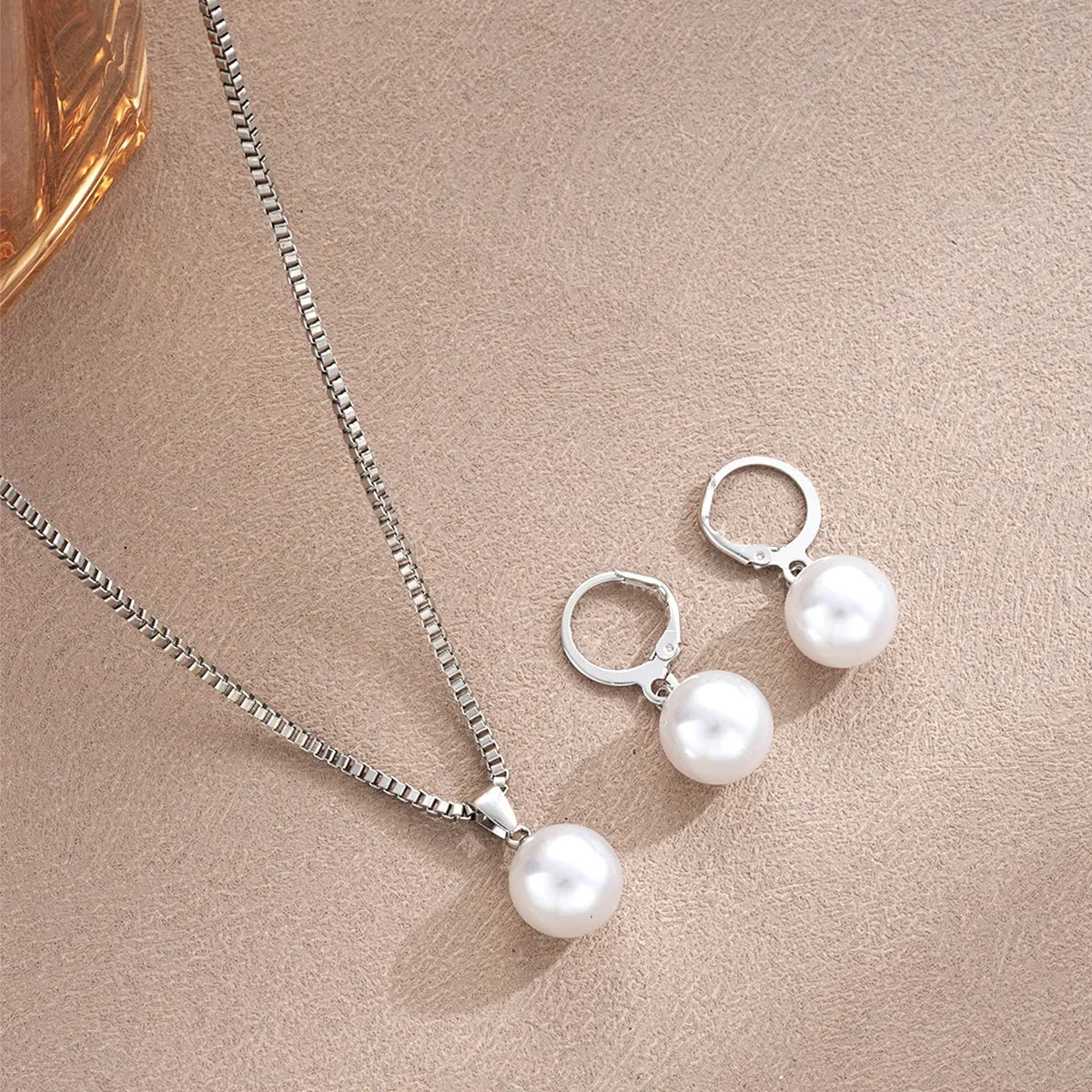 Pearl Jewelry Set For Women Dangle Earrings Pendant Necklace Simple Dainty Daily Wear Outfit  Party Accessories