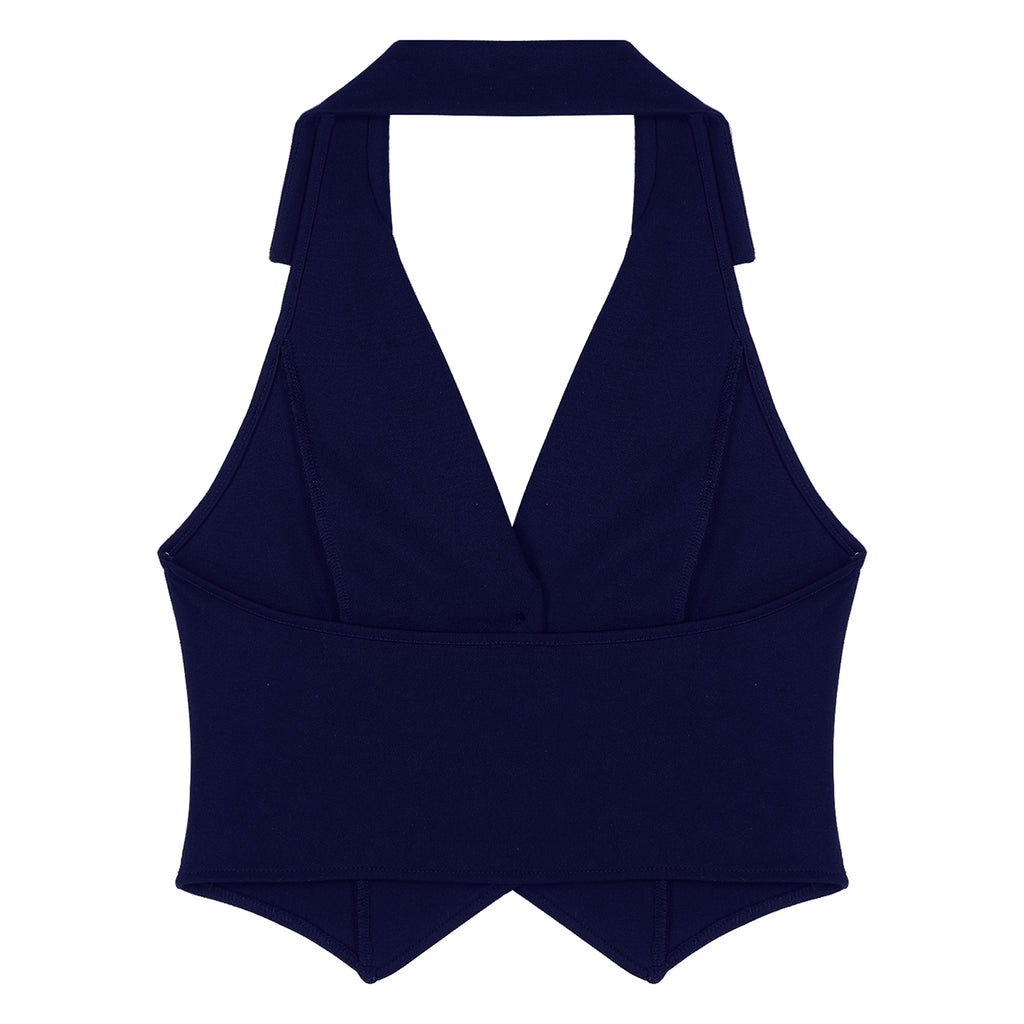 Womens Fashion Vest Shirts Separate Waistcoat Crop Tops Lapel Halter Backless Button Down Pointed Hem Vest for Party Formal Wear
