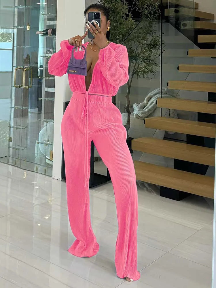 Casual Sets Womens Outfits Fall Clothes 2 Piece Lounge Set Draped Top and Elastic Wrap Pant Sets Outfits Wholesale Dropshipping