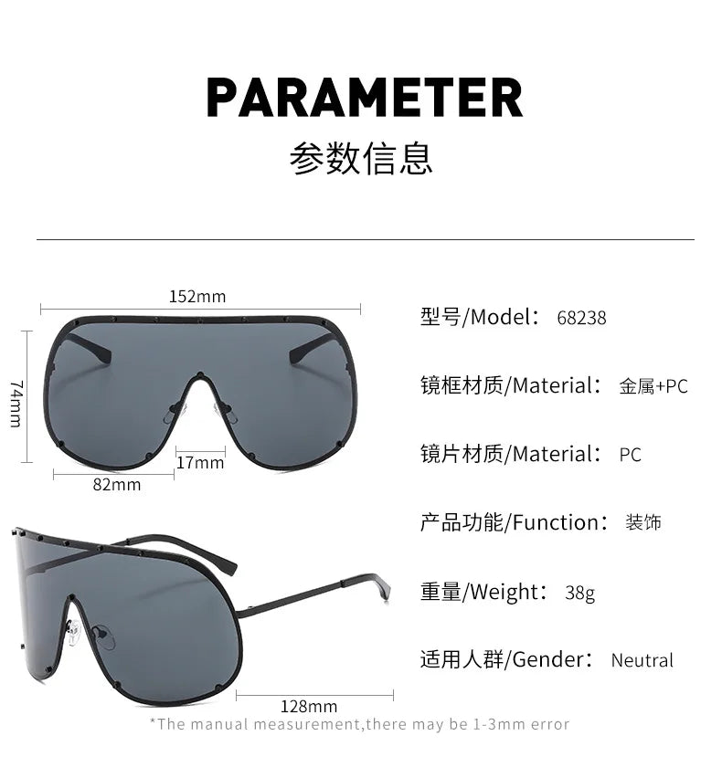 Oversized Metal Rimless Integrated Windproof Sunglasses For Women 2025 Trends Y2k Luxury Brand Design Sun Glasses Unisex UV400