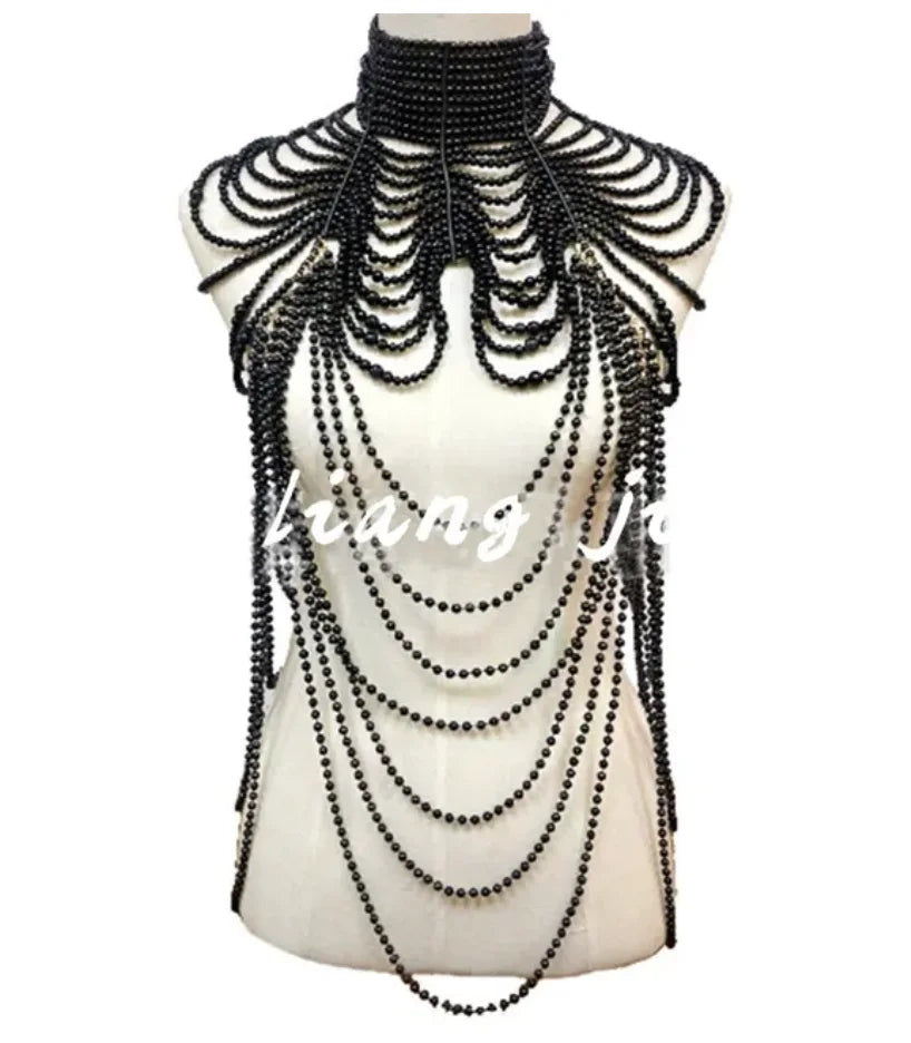 Sexy Accessories Women Bikini Pearl Chest chain Body Chain Jewelry Totally Hand-made Bra Fringed For Beach Nightclub Waist Chain