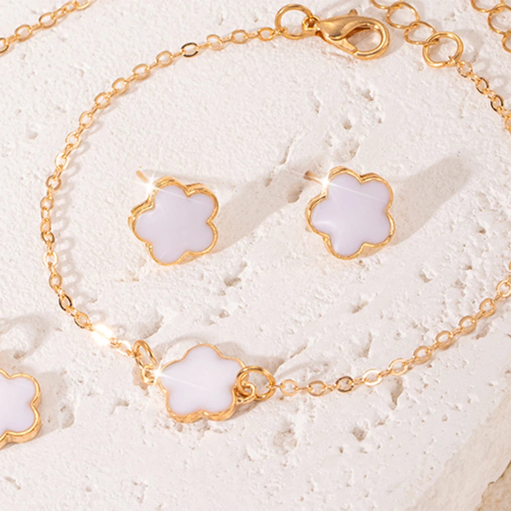 5pcs/set Lucky Five Petal Flower Jewelry Set, Bracelet Necklace Earrings Jewelry Set, Perfect For Giving Gifts