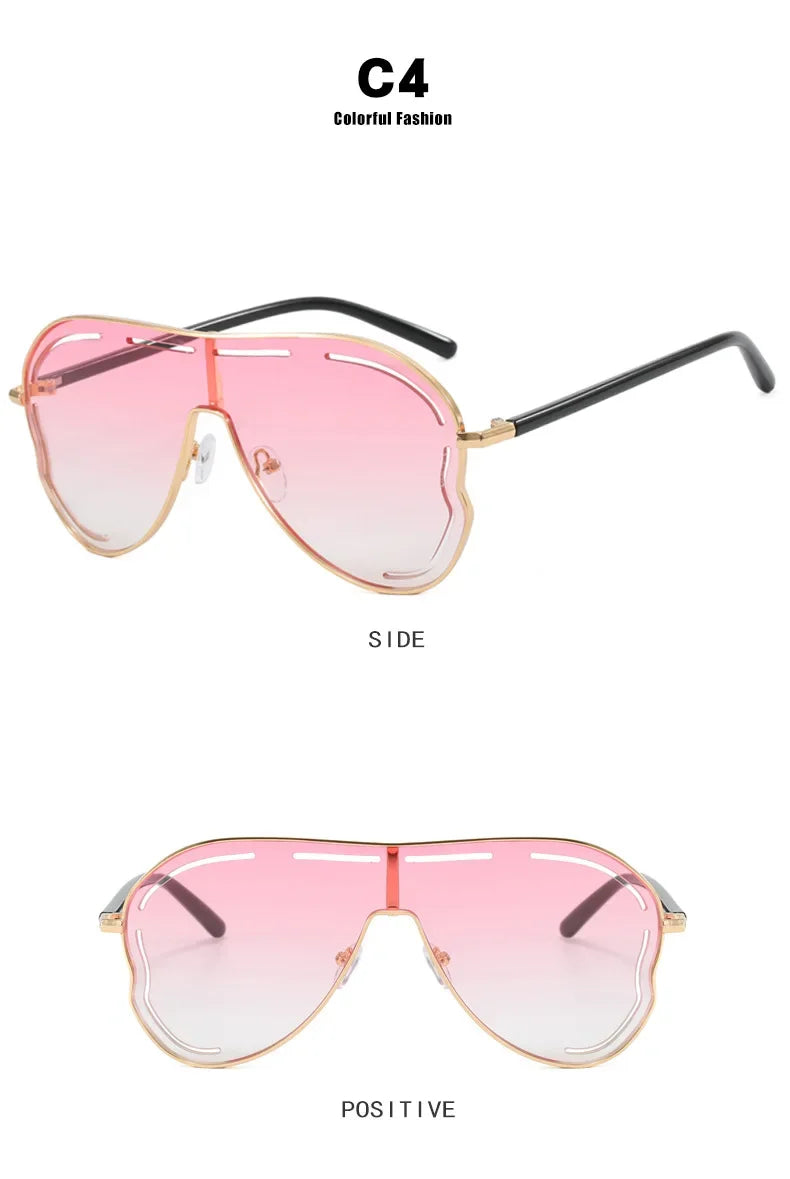 Oversized Shield One-Piece Punk Sunglasses 2025 Luxury Square Sun Glasses for Women Personality Metal Big Frame Eyewear UV400