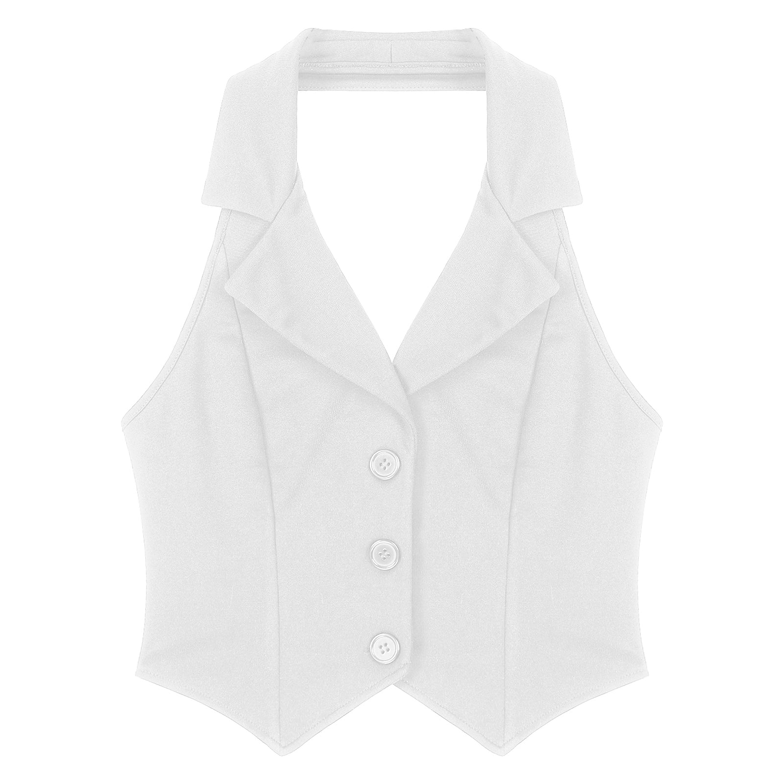 Womens Fashion Vest Shirts Separate Waistcoat Crop Tops Lapel Halter Backless Button Down Pointed Hem Vest for Party Formal Wear