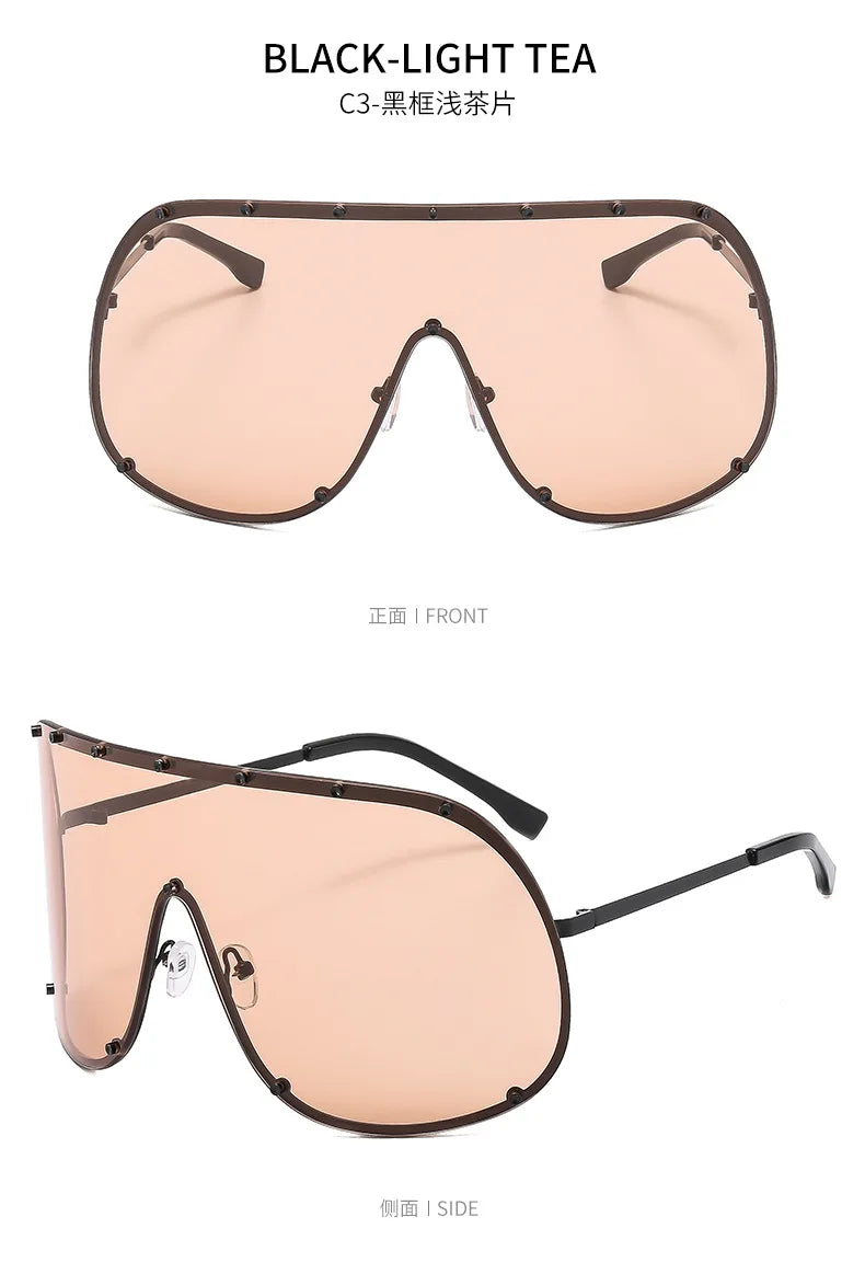 Oversized Metal Rimless Integrated Windproof Sunglasses For Women 2025 Trends Y2k Luxury Brand Design Sun Glasses Unisex UV400