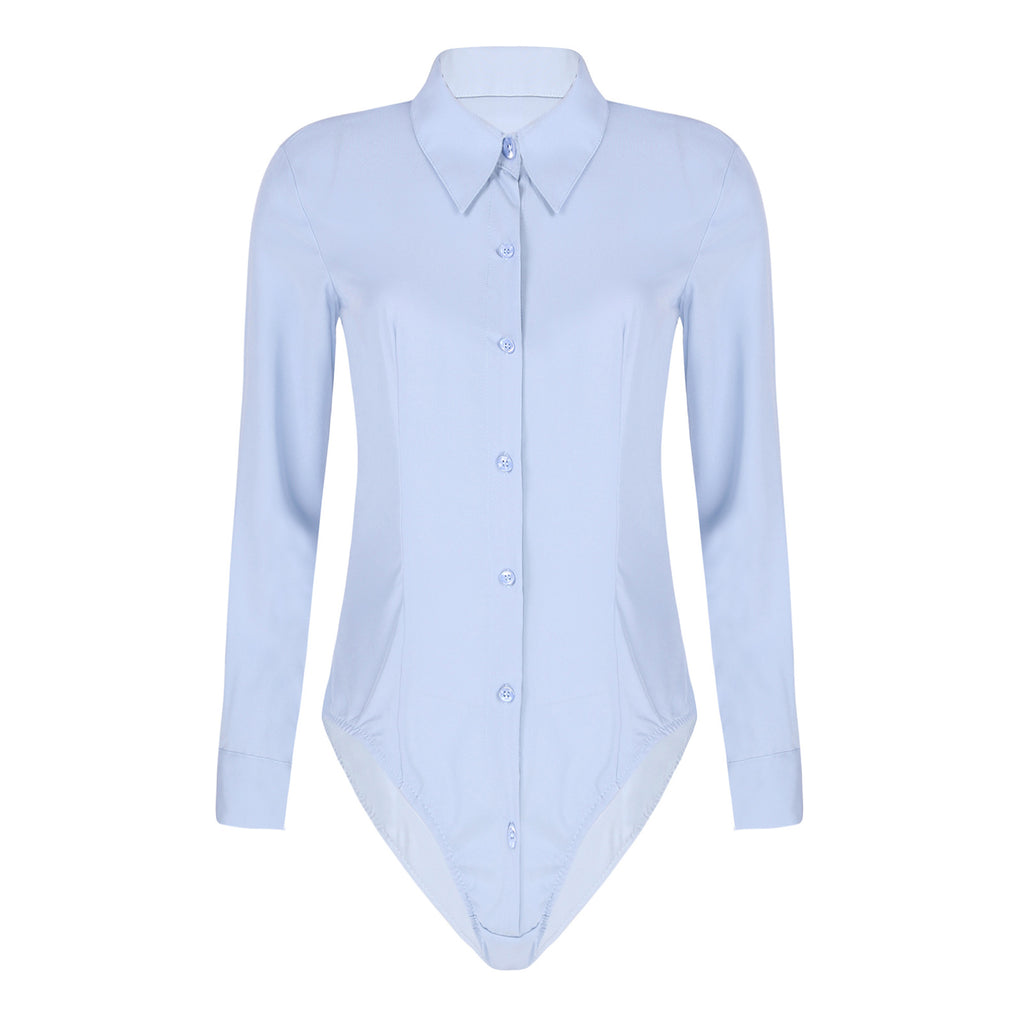 Women's Body Shirt Office Lady Work Uniforms White Blouses Slim Clothes Long Sleeve OL Shirt Leotard Easy Care Work Tights Shirt