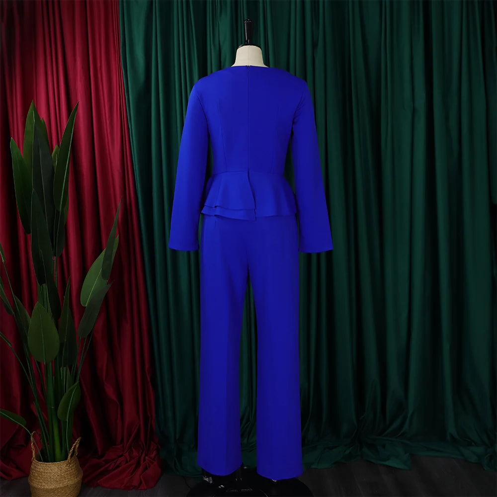 Women 2 Pieces Pants Sets Blouse V Neck Full Sleeve & Long Trousers Straight Elegant Ladies Birthday Party Dinner Outfits Cloth