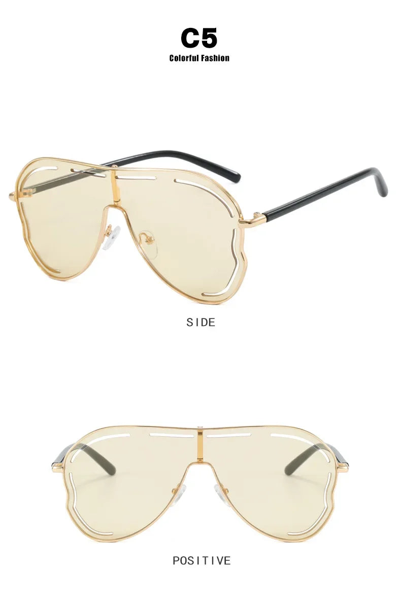 Oversized Shield One-Piece Punk Sunglasses 2025 Luxury Square Sun Glasses for Women Personality Metal Big Frame Eyewear UV400