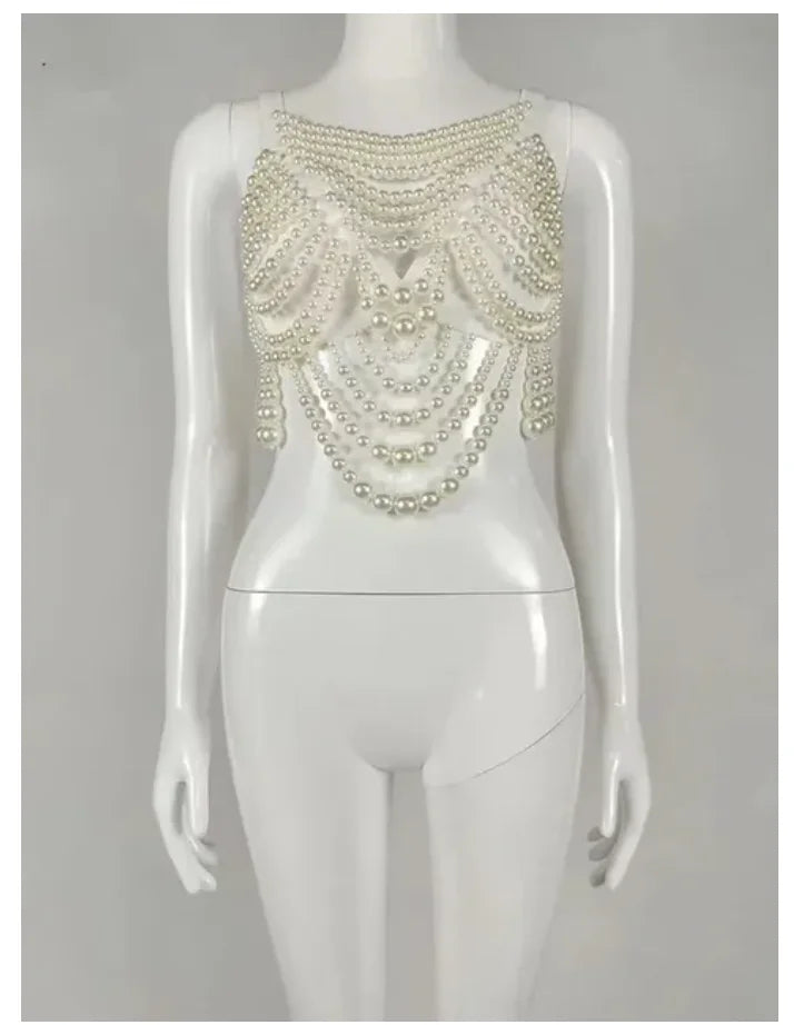 Sexy Accessories Women Bikini Pearl Chest chain Body Chain Jewelry Totally Hand-made Bra Fringed For Beach Nightclub Waist Chain