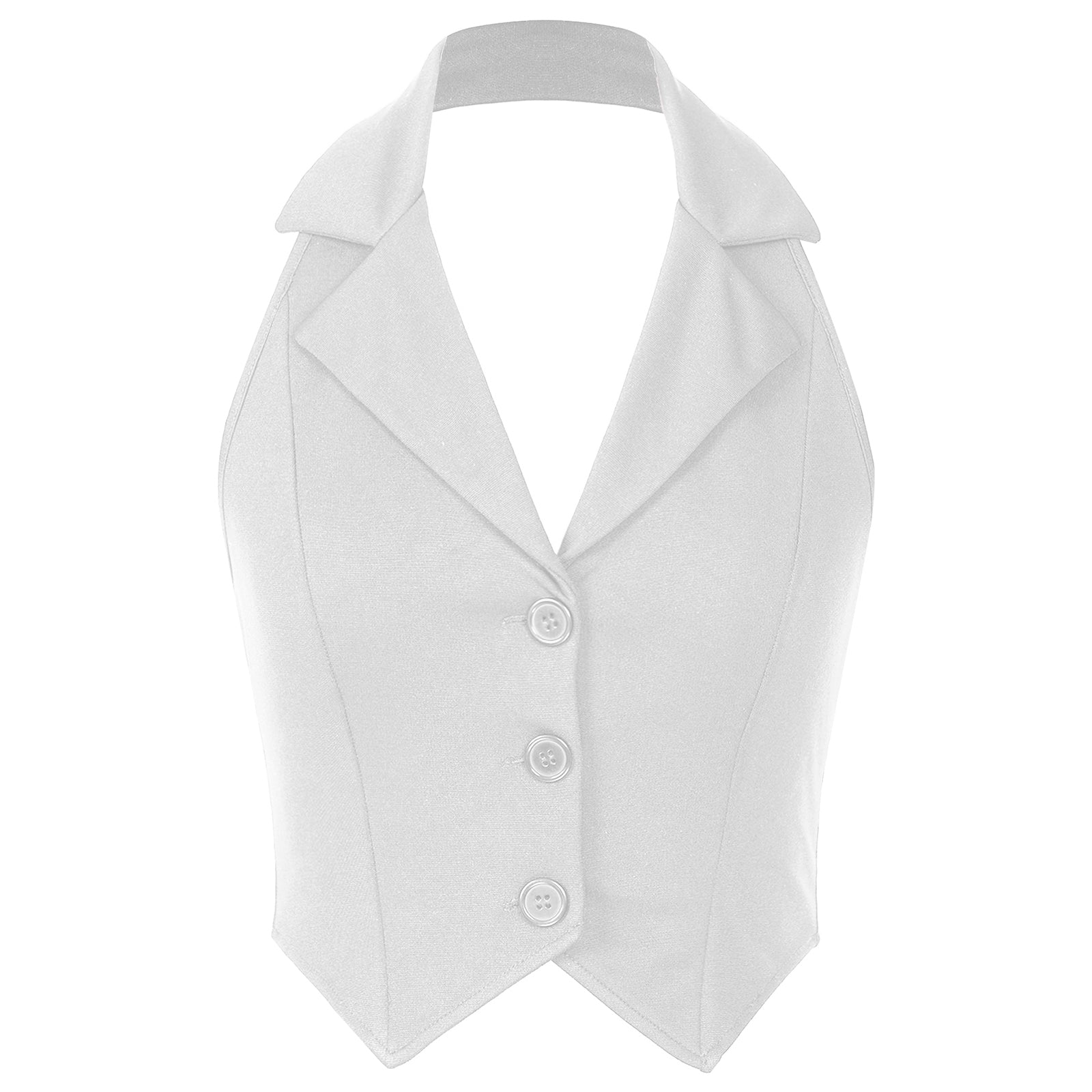 Womens Fashion Vest Shirts Separate Waistcoat Crop Tops Lapel Halter Backless Button Down Pointed Hem Vest for Party Formal Wear