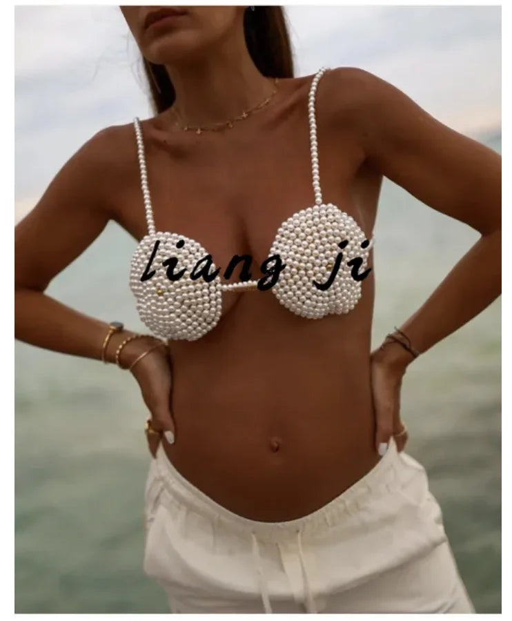Sexy Accessories Women Bikini Pearl Chest chain Body Chain Jewelry Totally Hand-made Bra Fringed For Beach Nightclub Waist Chain