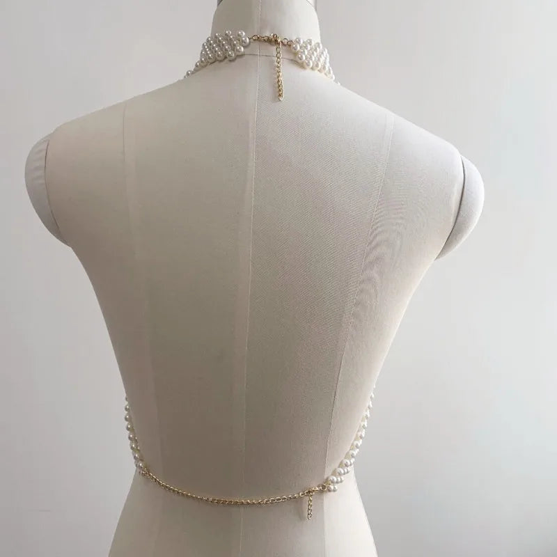 Sexy Accessories Women Bikini Pearl Chest chain Body Chain Jewelry Totally Hand-made Bra Fringed For Beach Nightclub Waist Chain