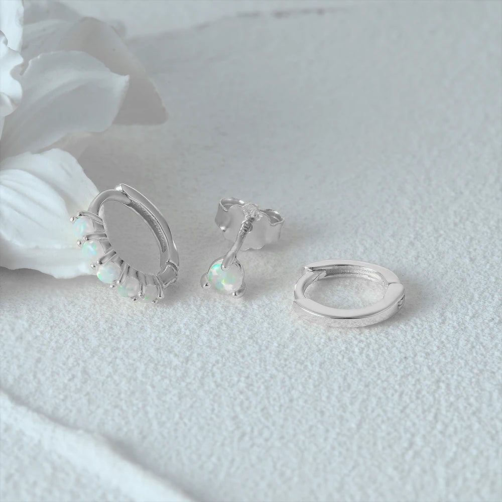 CANNER Fashion Style 3 Pc Earrings For Women Opal 925 Silver Suitable For Engagement Thanksgiving Day Halloween Christmas Fall