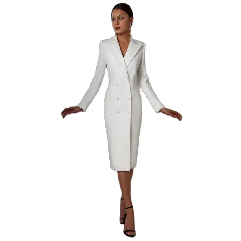 Women's Suit Long Blazer Double Breasted Jacket White Tuxedo Party Point Lapel Clothes спортивный костюм женск